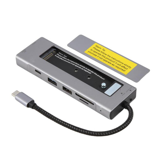 موزع 8 في 1 USB-C إلى علبة أقراص SSD M.2 + تلفزيون عالي الوضوح + USB 3.2 + USB 2.0 + PD + قارئ بطاقات SD/TF، ​​8 في 1 مع USB 3.2 + USB 2.0