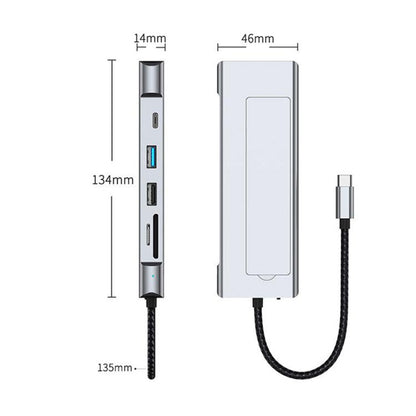 8 in 1 HUB USB-C to M.2 SSD Enclosure + HDTV + USB 3.2 + USB 2.0 + PD + SD/TF Card Reader, 8 in 1 with USB 3.2 + USB 2.0