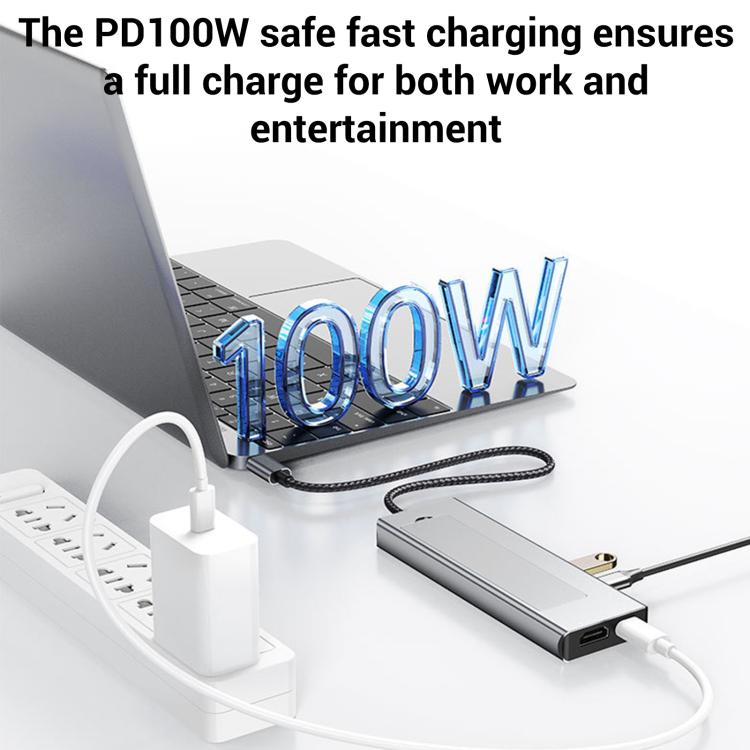 8 in 1 HUB USB-C to M.2 SSD Enclosure + HDTV + USB 3.2 + USB 2.0 + PD + SD/TF Card Reader, 8 in 1 with USB 3.2 + USB 2.0
