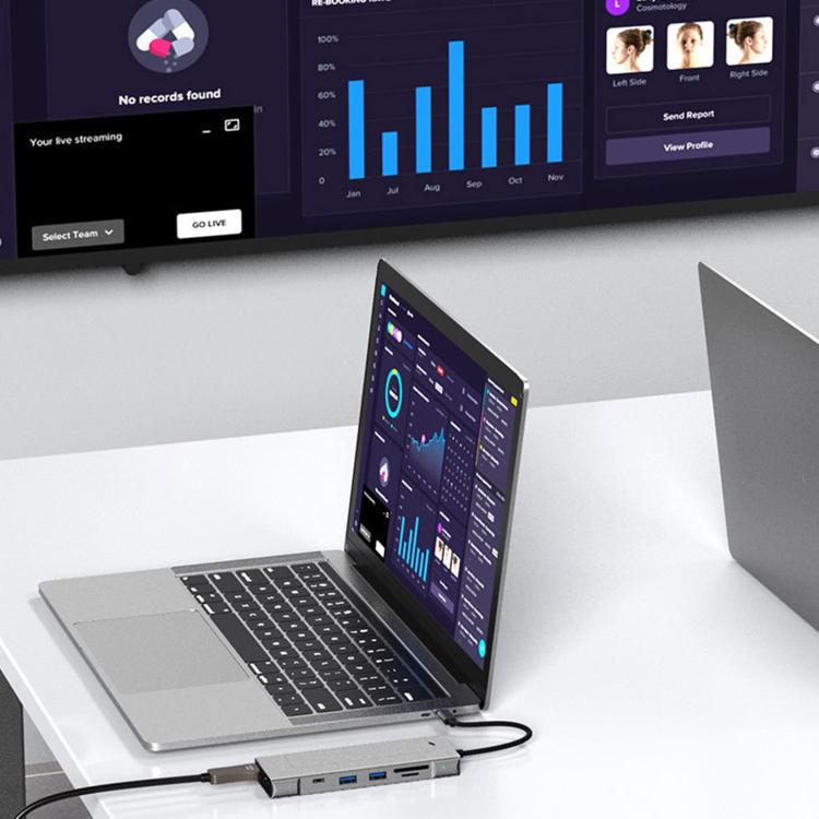 8 in 1 HUB USB-C to M.2 SSD Enclosure + HDTV + USB 3.2 + USB 2.0 + PD + SD/TF Card Reader, 8 in 1 with USB 3.2 + USB 2.0