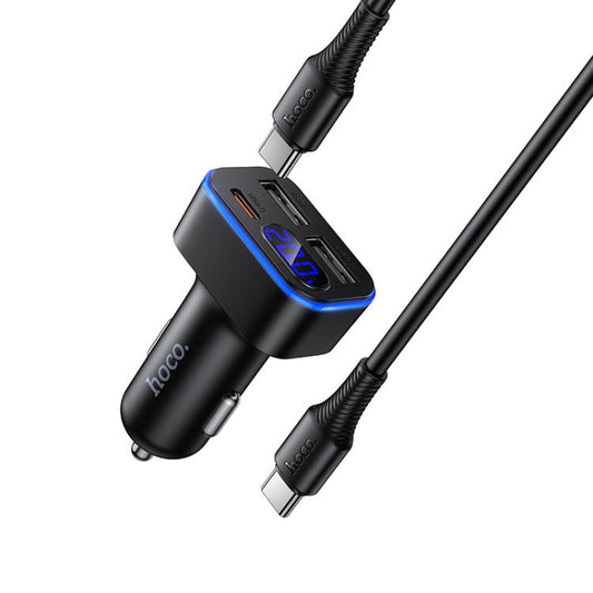 شاحن سيارة هوكو Z63A باري بقوة 42 واط، مزود بمنفذي USB-A ومنفذ Type-C وشاشة عرض رقمية، مع كابل Type-C بطول متر واحد.