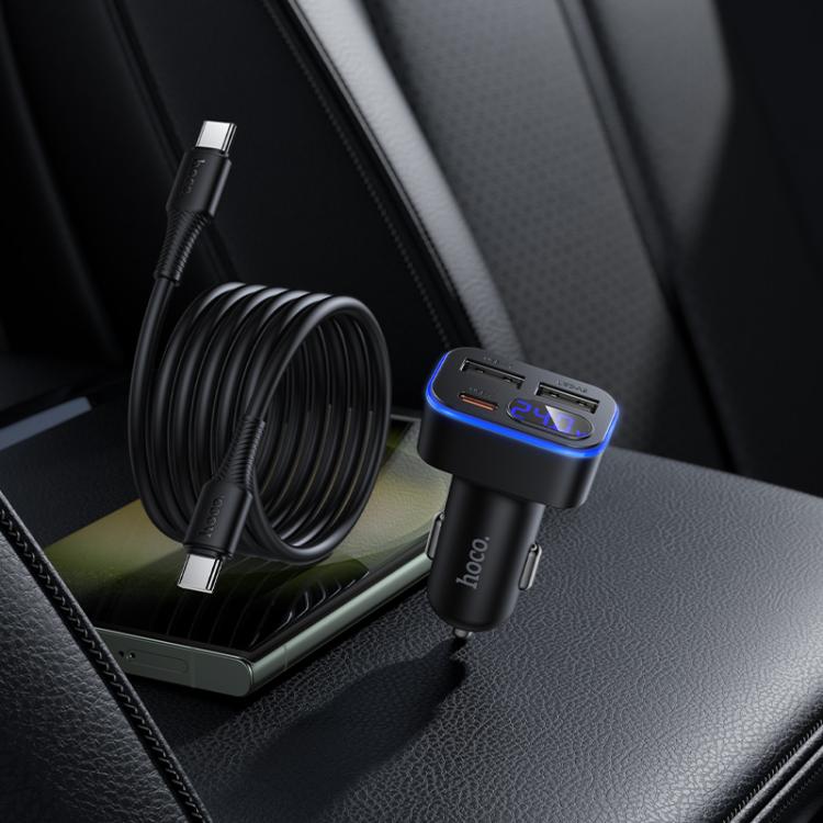 hoco Z63A Barry 42W USB-A x 2 and Type-C Digital Display Car Charger with 1m Type-C to Type-C Cable, USB-A x 2 and Type-C with Cable