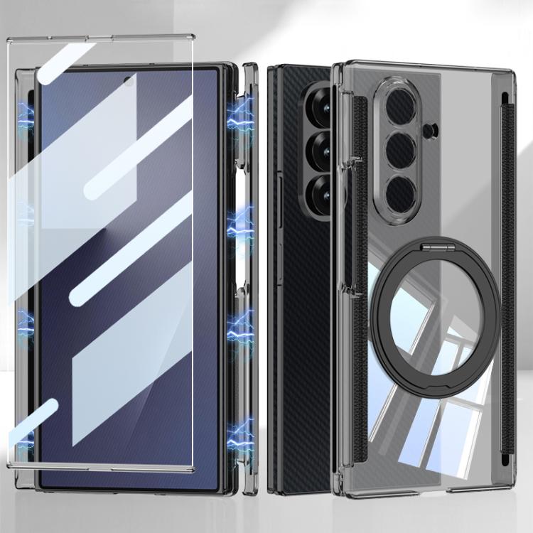 GKK Integrated Magnetic Hinge Folding Transparent Full Coverage Phone Case with Rotating Holder, For Samsung Galaxy Z TriFold