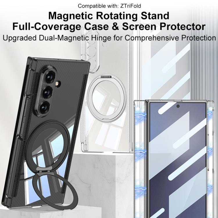 GKK Integrated Magnetic Hinge Folding Transparent Full Coverage Phone Case with Rotating Holder, For Samsung Galaxy Z TriFold