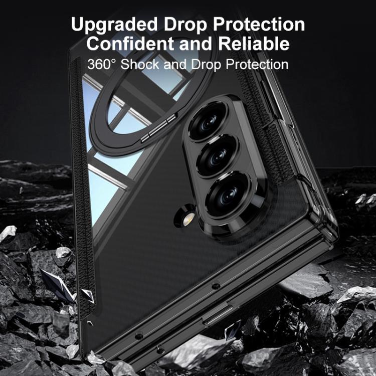 GKK Integrated Magnetic Hinge Folding Transparent Full Coverage Phone Case with Rotating Holder, For Samsung Galaxy Z TriFold