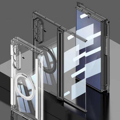 GKK Integrated Magnetic Hinge Folding Transparent Full Coverage Phone Case with Rotating Holder, For Samsung Galaxy Z TriFold