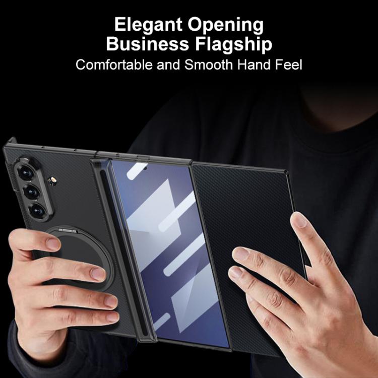 GKK Integrated Magnetic Hinge Folding Transparent Full Coverage Phone Case with Rotating Holder, For Samsung Galaxy Z TriFold