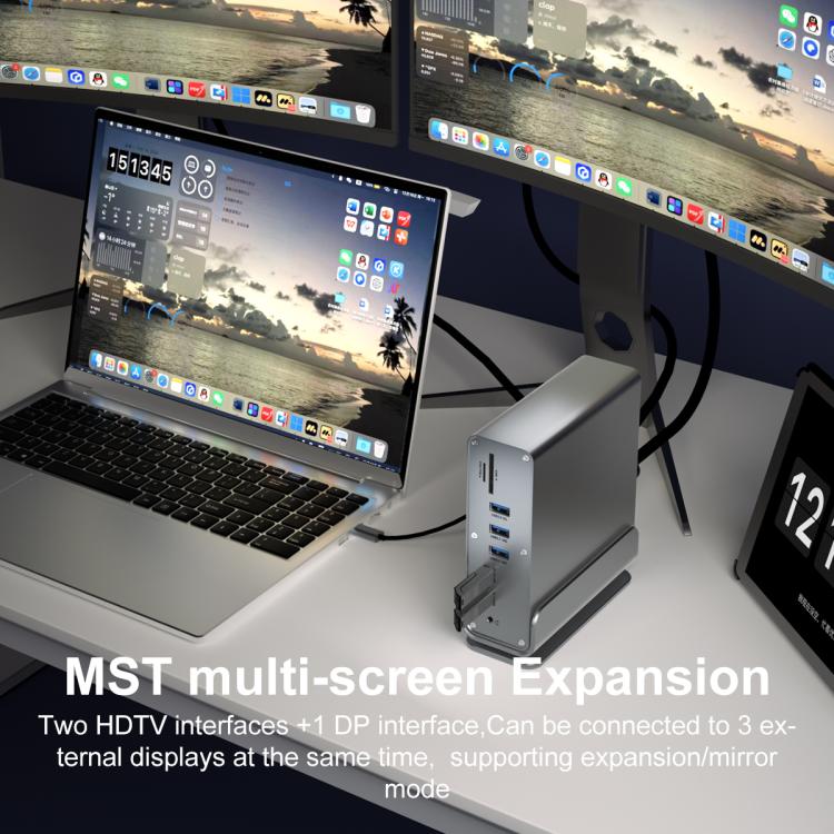 2519 15 in 1 Gigabit Ethernet Port MST Dual HD DisplayPort Desktop Vertical Type-C HUB Docking Station