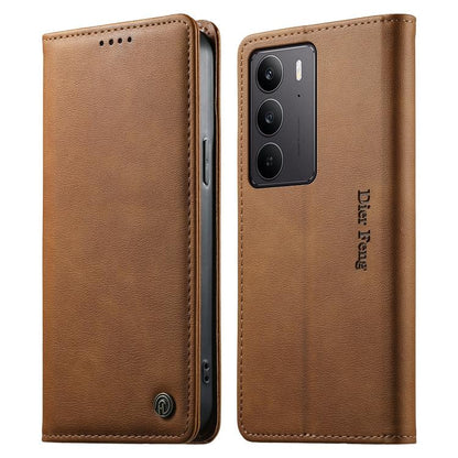 Dierfeng Metal Snap Magnetic RFID Vegan Leather Phone Case, For Realme 16T 5G, For Realme C100 4G, For Realme C85 5G / C83 5G / 15x 5G India, For Realme 16 5G, For Realme 16 Pro+ 5G, For Realme 16 Pro 5G, For Realme C85 Pro 4G, For Realme 15T 5G       ...