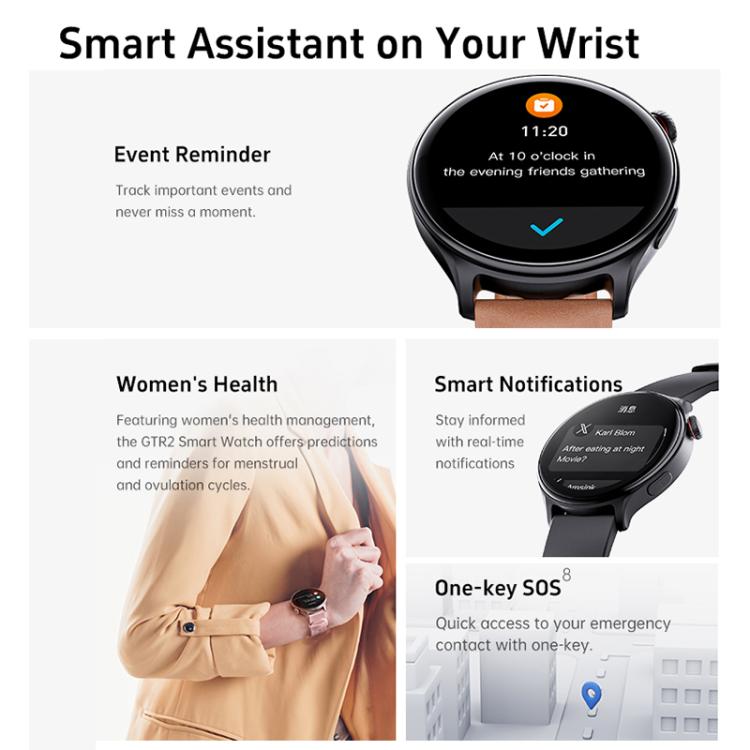 Montre connectée GTR2 avec écran Ultra-HD de 1,46 pouce et appels Bluetooth, prend en charge le suivi de santé