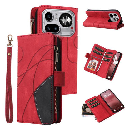 Dual-color 9 Card Slots Zipper Wallet Leather Phone Case, For Nothing Phone 4a Pro, For Nothing Phone 4a