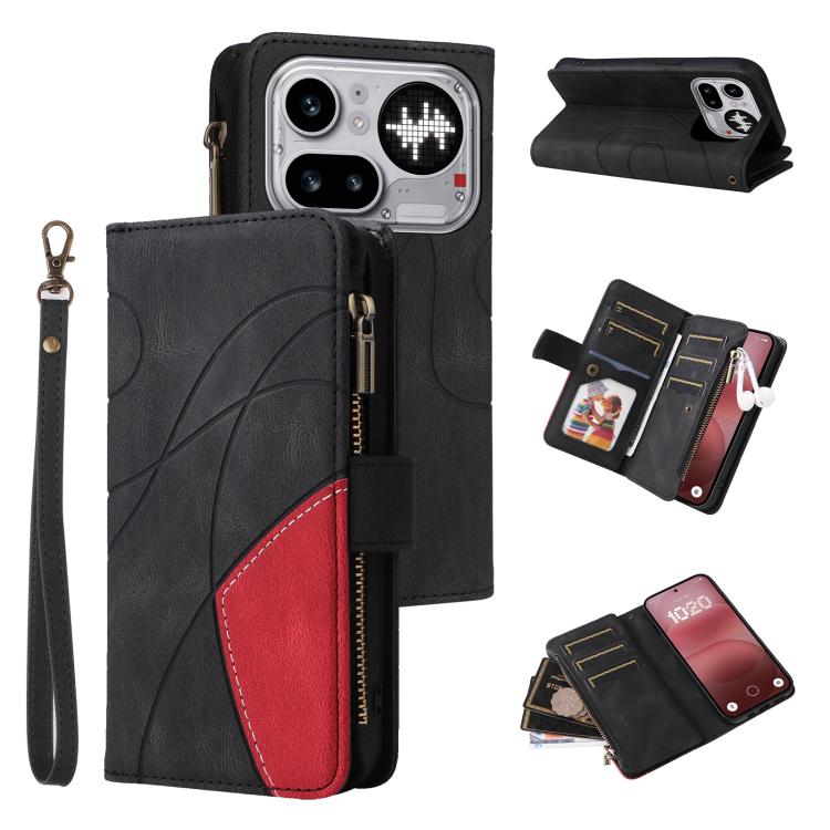 Dual-color 9 Card Slots Zipper Wallet Leather Phone Case, For Nothing Phone 4a Pro, For Nothing Phone 4a