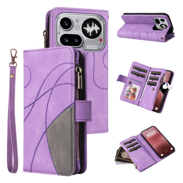 Dual-color 9 Card Slots Zipper Wallet Leather Phone Case, For Nothing Phone 4a Pro, For Nothing Phone 4a