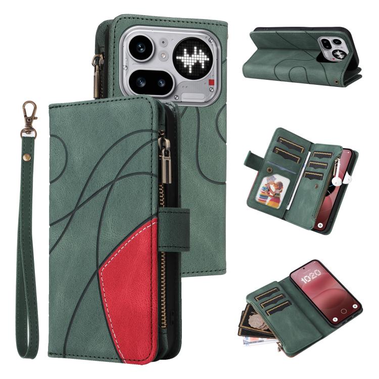 Dual-color 9 Card Slots Zipper Wallet Leather Phone Case, For Nothing Phone 4a Pro, For Nothing Phone 4a