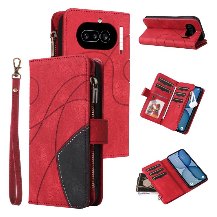 Dual-color 9 Card Slots Zipper Wallet Leather Phone Case, For Nothing Phone 4a Pro, For Nothing Phone 4a