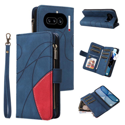 Dual-color 9 Card Slots Zipper Wallet Leather Phone Case, For Nothing Phone 4a Pro, For Nothing Phone 4a