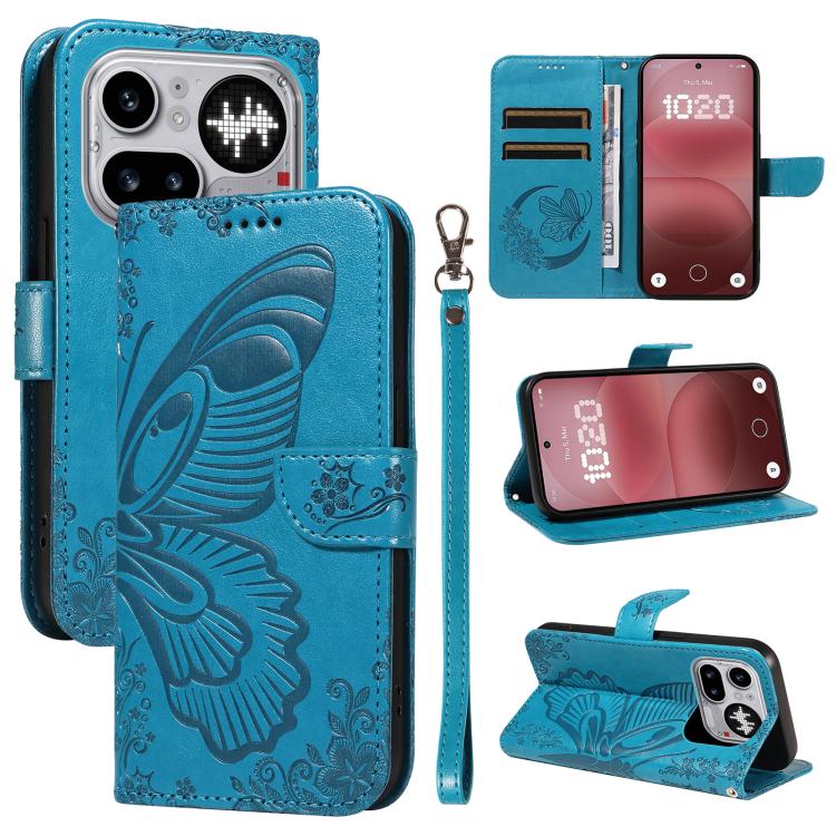 Swallowtail Butterfly Embossed Leather Phone Case, For Nothing Phone 4a Pro, For Nothing Phone 4a