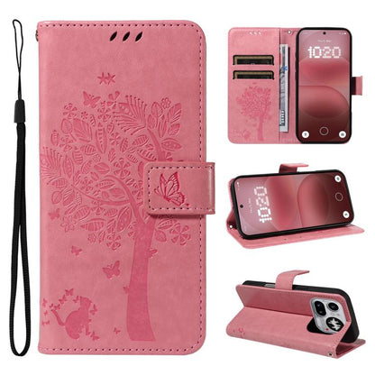 Tree & Cat Embossed Pattern Flip Leather Phone Case, For Nothing Phone 4a Pro, For Nothing Phone 4a