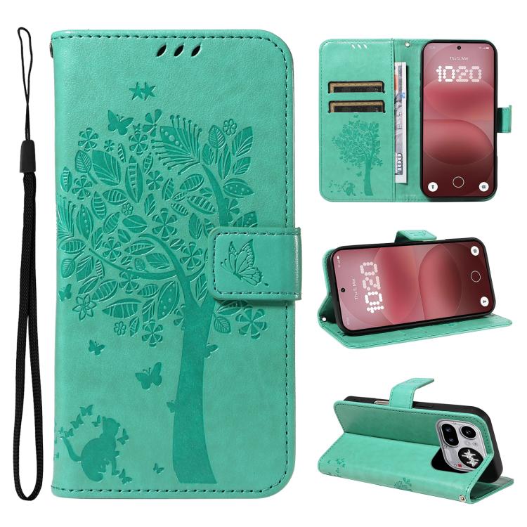 Tree & Cat Embossed Pattern Flip Leather Phone Case, For Nothing Phone 4a Pro, For Nothing Phone 4a
