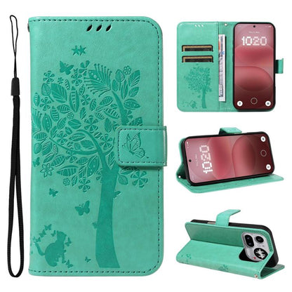 Tree & Cat Embossed Pattern Flip Leather Phone Case, For Nothing Phone 4a Pro, For Nothing Phone 4a