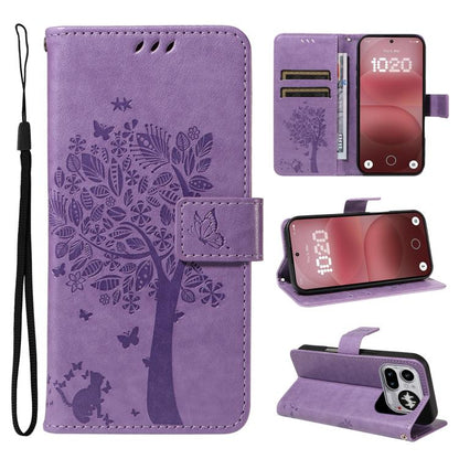 Tree & Cat Embossed Pattern Flip Leather Phone Case, For Nothing Phone 4a Pro, For Nothing Phone 4a