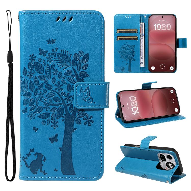 Tree & Cat Embossed Pattern Flip Leather Phone Case, For Nothing Phone 4a Pro, For Nothing Phone 4a