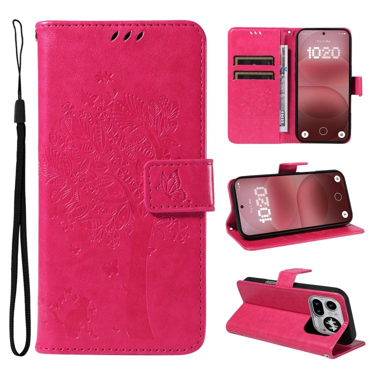 Tree & Cat Embossed Pattern Flip Leather Phone Case, For Nothing Phone 4a Pro, For Nothing Phone 4a