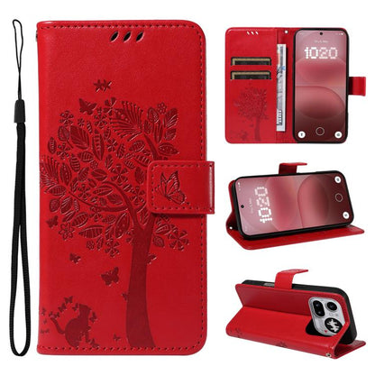 Tree & Cat Embossed Pattern Flip Leather Phone Case, For Nothing Phone 4a Pro, For Nothing Phone 4a