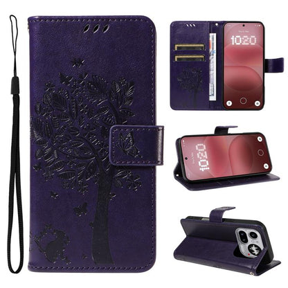 Tree & Cat Embossed Pattern Flip Leather Phone Case, For Nothing Phone 4a Pro, For Nothing Phone 4a