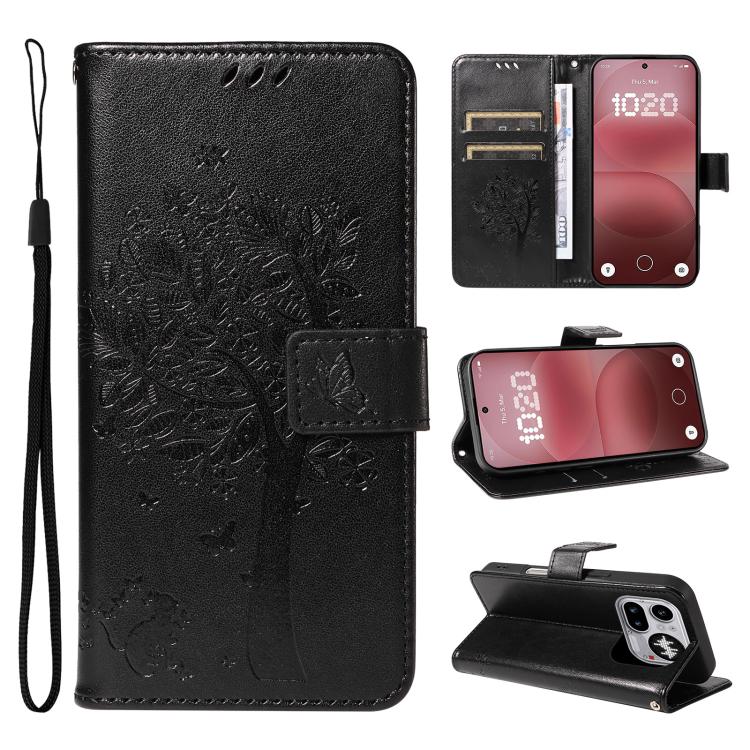 Tree & Cat Embossed Pattern Flip Leather Phone Case, For Nothing Phone 4a Pro, For Nothing Phone 4a