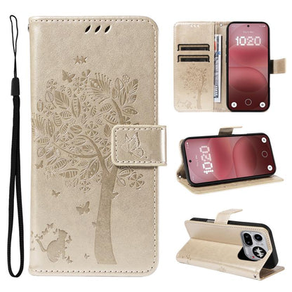 Tree & Cat Embossed Pattern Flip Leather Phone Case, For Nothing Phone 4a Pro, For Nothing Phone 4a