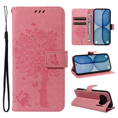 Tree & Cat Embossed Pattern Flip Leather Phone Case, For Nothing Phone 4a Pro, For Nothing Phone 4a
