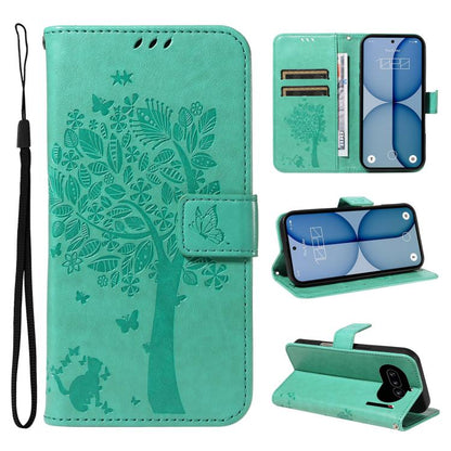 Tree & Cat Embossed Pattern Flip Leather Phone Case, For Nothing Phone 4a Pro, For Nothing Phone 4a