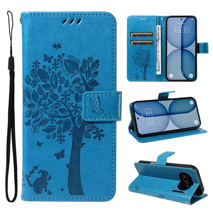 Tree & Cat Embossed Pattern Flip Leather Phone Case, For Nothing Phone 4a Pro, For Nothing Phone 4a