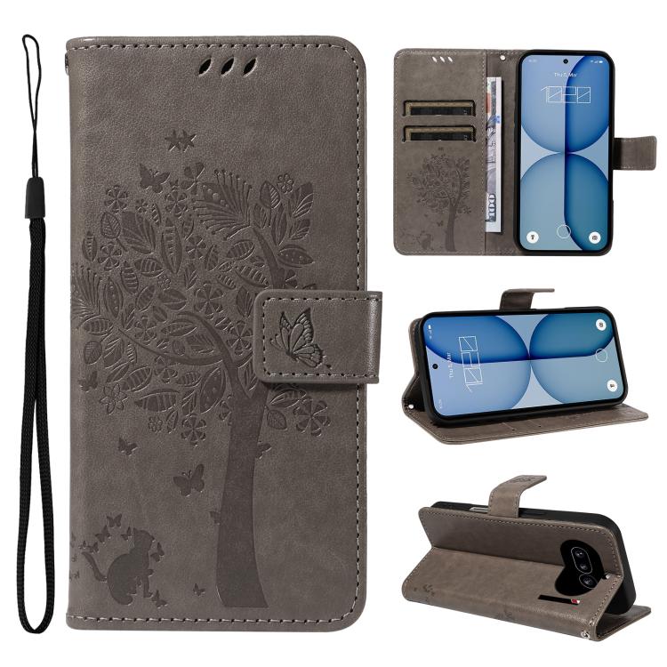 Tree & Cat Embossed Pattern Flip Leather Phone Case, For Nothing Phone 4a Pro, For Nothing Phone 4a