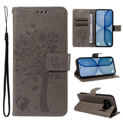 Tree & Cat Embossed Pattern Flip Leather Phone Case, For Nothing Phone 4a Pro, For Nothing Phone 4a