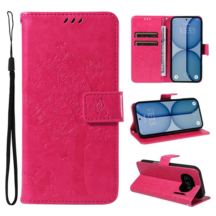 Tree & Cat Embossed Pattern Flip Leather Phone Case, For Nothing Phone 4a Pro, For Nothing Phone 4a