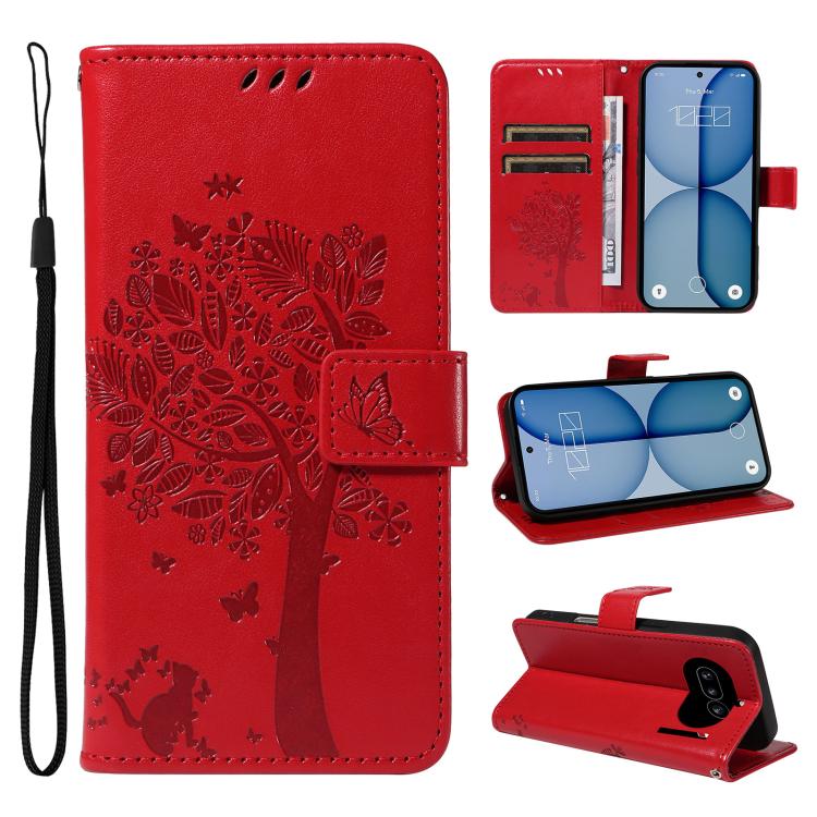 Tree & Cat Embossed Pattern Flip Leather Phone Case, For Nothing Phone 4a Pro, For Nothing Phone 4a