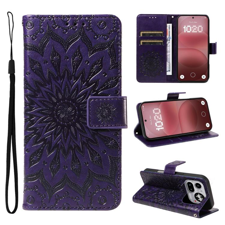 Embossed Sunflower Pattern Flip Leather Phone Case, For Nothing Phone 4a Pro, For Nothing Phone 4a