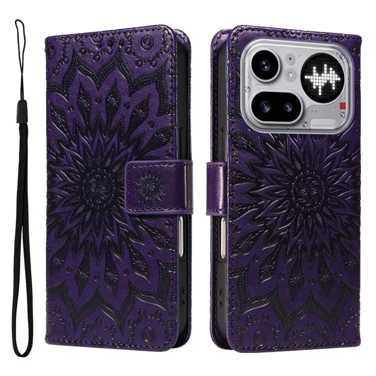 Embossed Sunflower Pattern Flip Leather Phone Case, For Nothing Phone 4a Pro, For Nothing Phone 4a