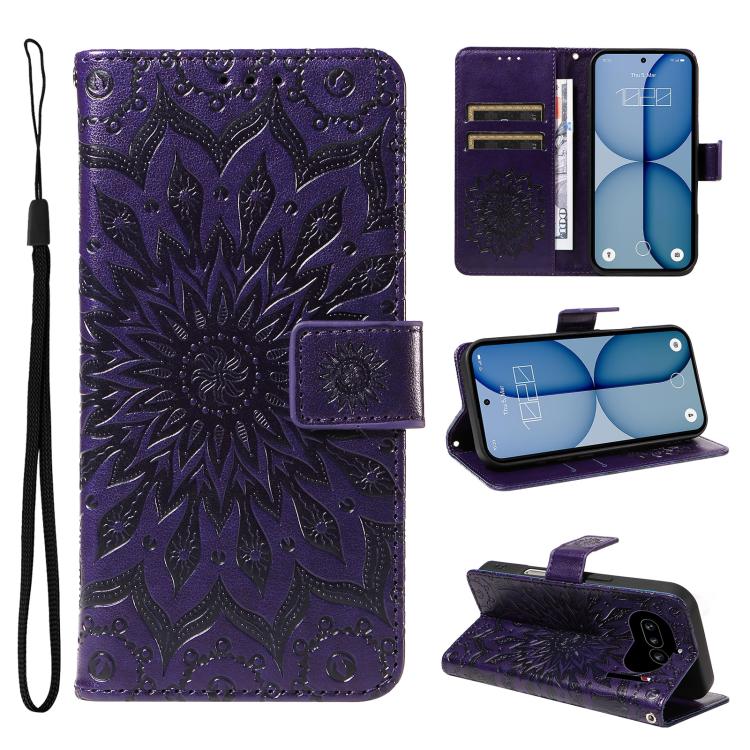 Embossed Sunflower Pattern Flip Leather Phone Case, For Nothing Phone 4a Pro, For Nothing Phone 4a