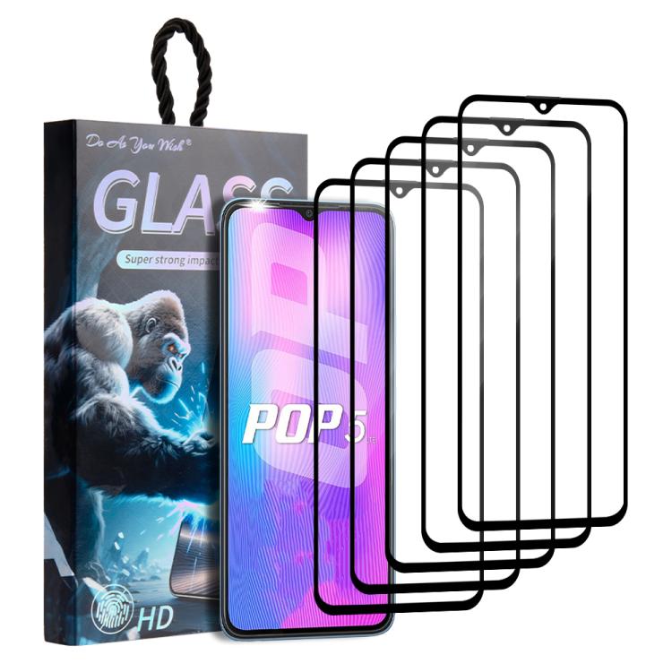 5pcs / Pack Do As You Wish Silk Screen Printed HD Tempered Glass Film, For Tecno Pop 10C 4G, For Tecno Spark 40 4G, For Tecno Pova 7 Ultra 5G, For Tecno Pova 7 4G, For Tecno Spark 30 Pro, For Tecno Spark 30 4G, For Tecno Pop 9 5G, For Tecno Spark Go 20...