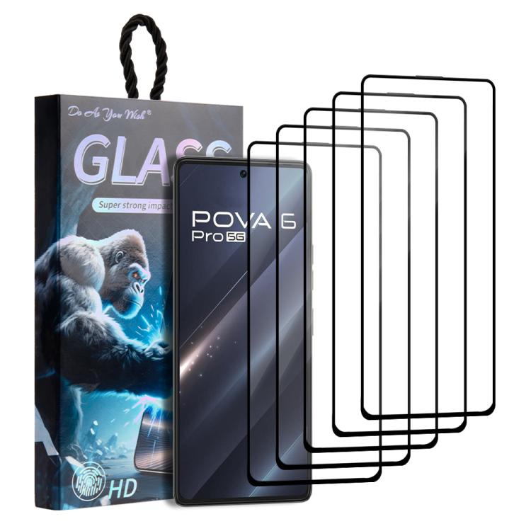 5pcs / Pack Do As You Wish Silk Screen Printed HD Tempered Glass Film, For Tecno Pop 10C 4G, For Tecno Spark 40 4G, For Tecno Pova 7 Ultra 5G, For Tecno Pova 7 4G, For Tecno Spark 30 Pro, For Tecno Spark 30 4G, For Tecno Pop 9 5G, For Tecno Spark Go 20...