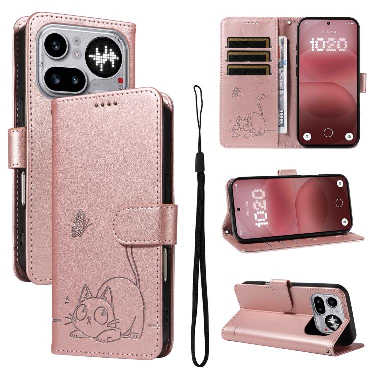 Adorable Cat Embossed Pattern Flip Leather Phone Case, For Nothing Phone 4a Pro, For Nothing Phone 4a