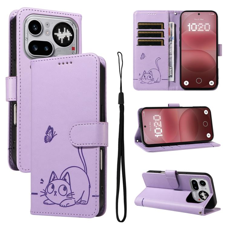 Adorable Cat Embossed Pattern Flip Leather Phone Case, For Nothing Phone 4a Pro, For Nothing Phone 4a