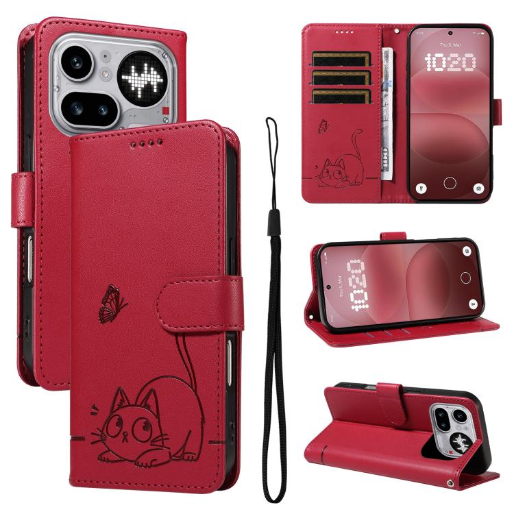 Adorable Cat Embossed Pattern Flip Leather Phone Case, For Nothing Phone 4a Pro, For Nothing Phone 4a