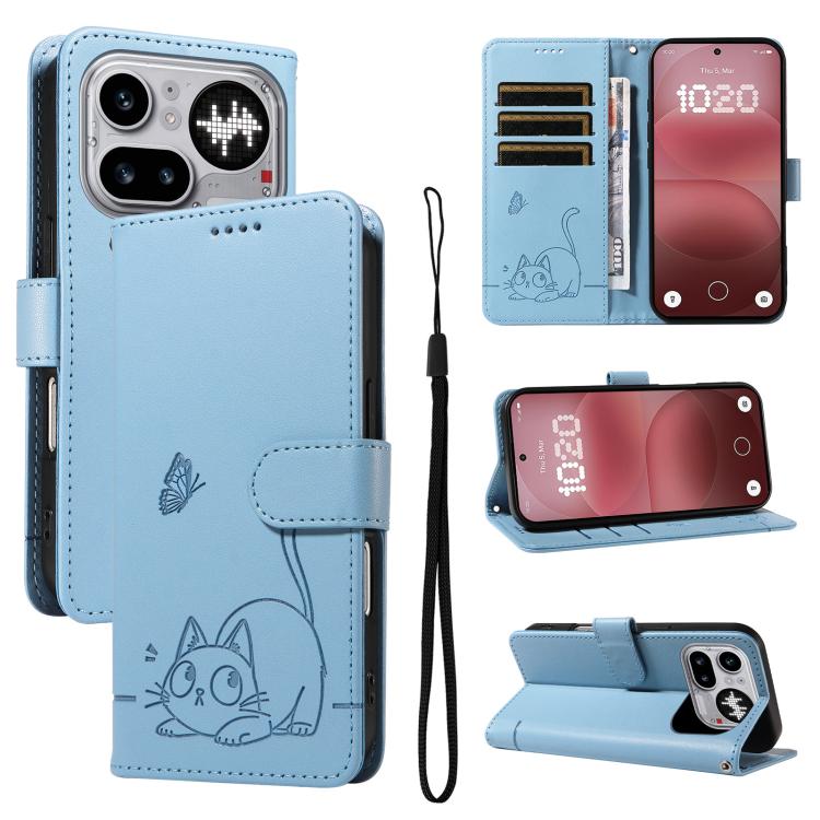 Adorable Cat Embossed Pattern Flip Leather Phone Case, For Nothing Phone 4a Pro, For Nothing Phone 4a