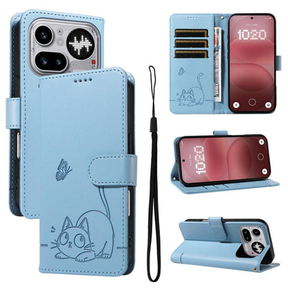 Adorable Cat Embossed Pattern Flip Leather Phone Case, For Nothing Phone 4a Pro, For Nothing Phone 4a