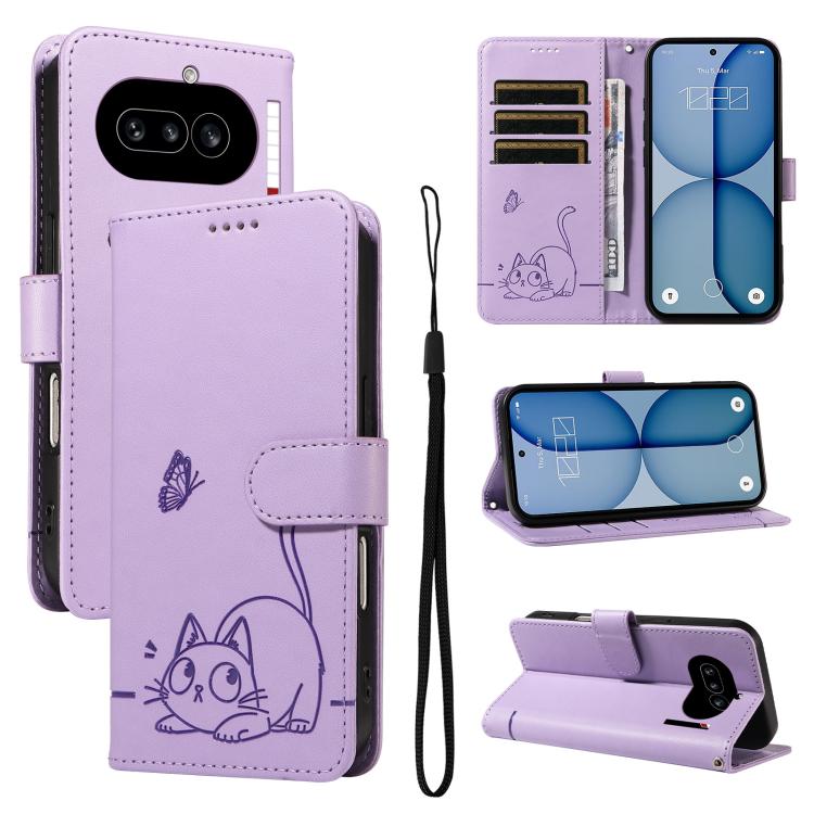Adorable Cat Embossed Pattern Flip Leather Phone Case, For Nothing Phone 4a Pro, For Nothing Phone 4a