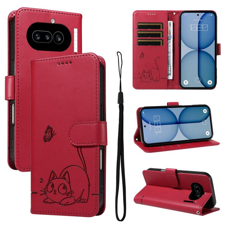 Adorable Cat Embossed Pattern Flip Leather Phone Case, For Nothing Phone 4a Pro, For Nothing Phone 4a